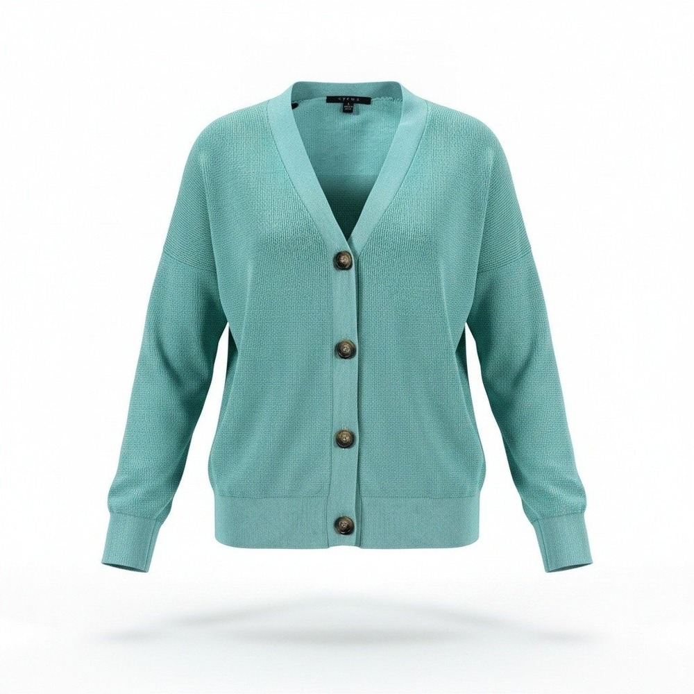 Cyrus Womens Teal Green V-Neck Button Front Drop Shoulder Cardigan Sweater L